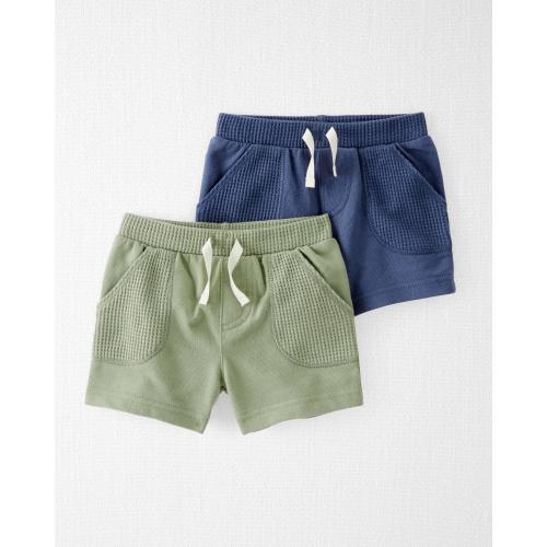 Baby 2-Pack Organic Cotton Waffle Knit Shorts - 3M - Style,Beats Blue/Island Grass