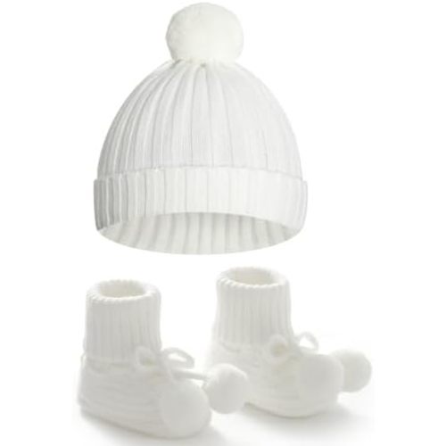 Baby Hats and Booties Set Newborn Knit Pompom Beanie Caps Shoes for Infant Boys Girls Cute Winter Warm Two Piece Sets