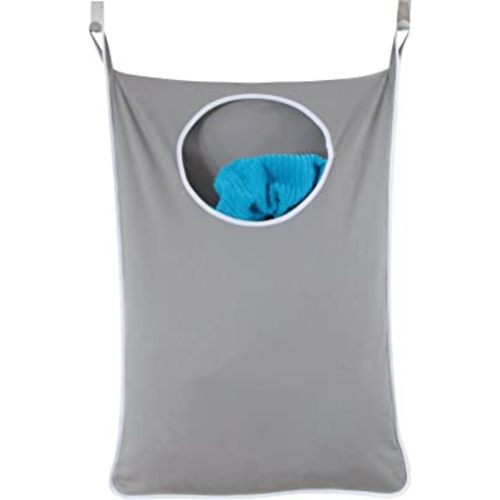Door Hanging Laundry Hamper with Stainless Steel Hooks (Gray)