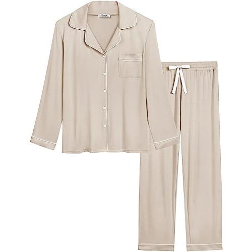 Cherrydew Women Pajama Sets Bamboo Viscose Cooling Long Sleeve Sleepwear Super-Soft Comfy Button Down Lounge Sleep Set S-XXL