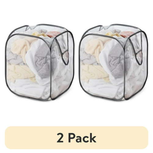 (2 pack) Mainstays Jumbo Mesh Pop-Up Laundry Hamper, Holds 4 Loads, White