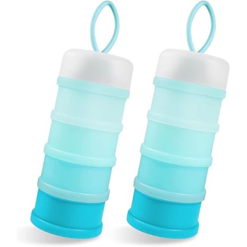 2 Pack Baby Formula Dispenser on The Go, Portable Formula Container to Go, Non-Spill Stackable BPA Free Baby & Kids Snack Containers - Blue