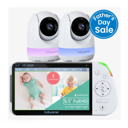 Babysense Max View: Video Baby Monitor with 2 Cameras, Split Screen, Non Wifi, Night Light & Sound Machine