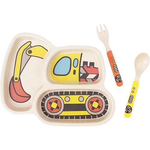 Kid Plate Set Toddler Plates Dinnerware Dinner Dish Set Baby Feeding Spill Proof Divided Plate - Baby Spoon and Fork 3-Piece Set Dishwasher Safe