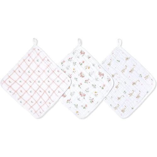 aden + anais Essentials Classic Washcloth Set, Super Soft 100% Cotton Muslin, 3-Pack, Country Floral