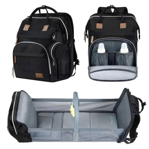 Cribcarry baby backpack w/ stroller straps and changing table- STYLE B (BLACK)