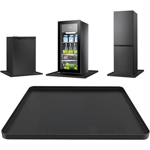 Mini Fridge Mat, 23.6x23.6x0.6 Inch Non-Slip Thick Under Refrigerator Silicone Mat, Leak-Proof Washer Drip Tray for Carpet Floor Protection, Black
