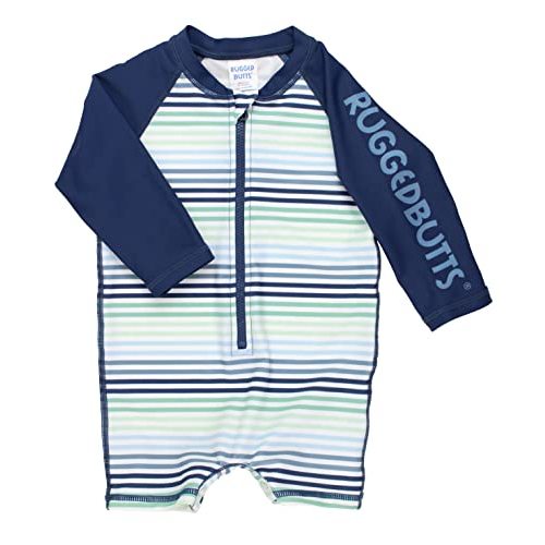 RUGGEDBUTTS Baby/Toddler Boy Swimsuit, One Piece Zipper Rash Guard Sunsuit with UPF 50+ Sun Protection
