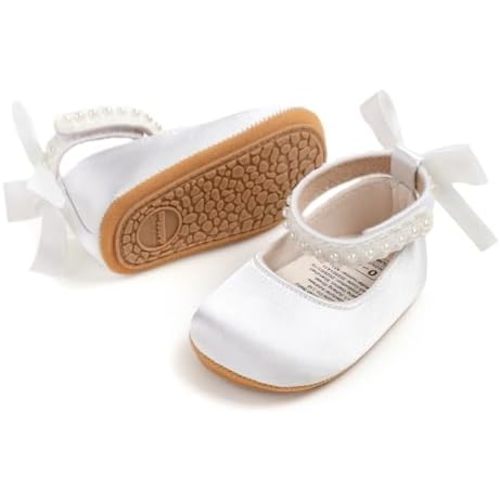 Baby Girls Mary Jane Flats Wedding Uniform Dress Shoes Soft Anti-Slip Sole Infant Newborn Crib First Walkers Prewalker Shoe