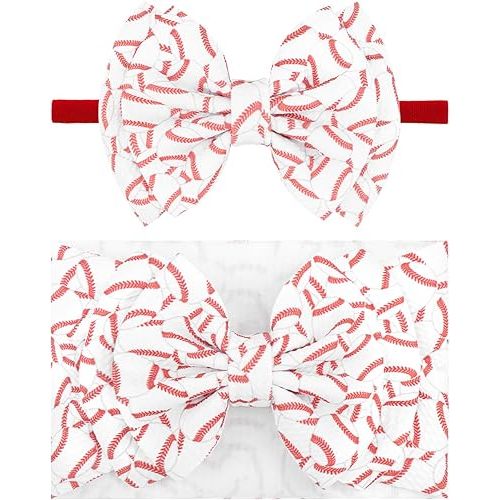 2PCS Baseball Headbands for Baby Girl 6’’ Softball Hair Bow Girls Head Wrap Wide & Thin Headband Sports Accessories for Newborn Infant Toddler