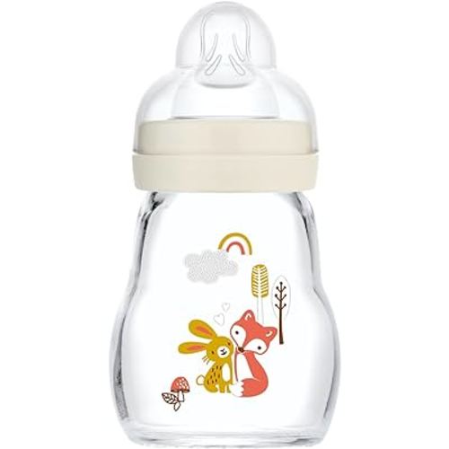 MAM Feel Good Slow Flow Premium Glass Bottle, Easy Switch Between Breast and Bottle, 5oz, 0+ Months, Unisex, 1 Pack