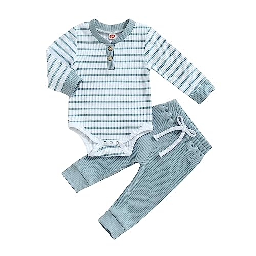 Newborn Baby Boy Girl Clothes Ribbed Knitted Long Sleeve Romper Pants Solid Cotton Infant Fall Winter Outfits 2Pcs