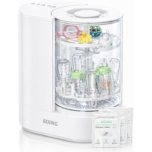 SIJING Bottle Washer & Sterilizer Dryer, Glass Baby Bottle Washer, No Plastic Contact, Automatic Bottle Cleaner with 360° Spray, High-Temp Steam for Pump Parts