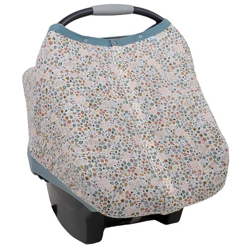 Little Unicorn 100% Cotton Muslin Car Seat Canopy | Super Soft Lightweight Cover with Window | Breathable | Magnetic Closure | Baby and Infant | Machine Washable | Shower Gift (Pressed Petals)