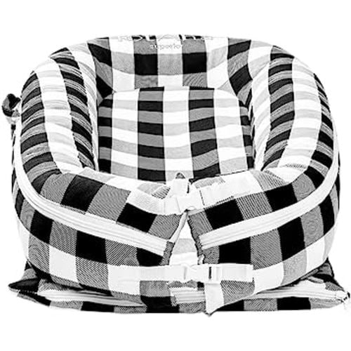 TotAha Newborn Baby Nest, Superior Dock for A Tot, 100% Cotton, All in One Multi-Functional Portable Lounger & Infant Floor Seat, Baby Boy Gril Essentials (Buffalo)