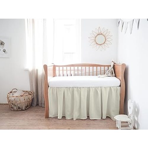Dust Ruffle with Split Corners - 100% Cotton - for Nursery Crib Toddler Bedding Crib Bed Skirt for Baby Boys or Baby Girls, 14" Drop (Ivory)