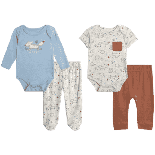 Duck Duck Goose Newborn Baby Boy's Layette Outfit Set - 4 Piece Baby Boys Cotton Clothing Set (0-9M)