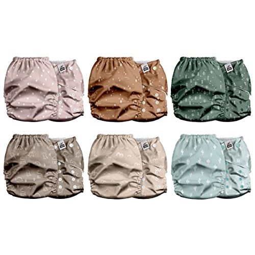 Mama Koala 2.0 Cloth Diapers for Babies with AWJ Lining, 6 Pack with 6 Bamboo Cloth Diaper Inserts - Reusable and Washable Pocket Diapers(Simply Neutrals)