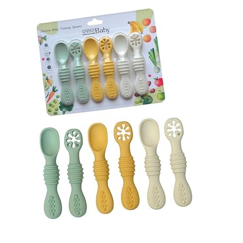 omoBaby 6 Pack Baby Led Weaning Silicone Spoons (Yellow)