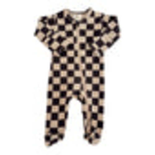 Tiramisu/Black Checkerboard / Organic Zip Footie – SpearmintLOVE