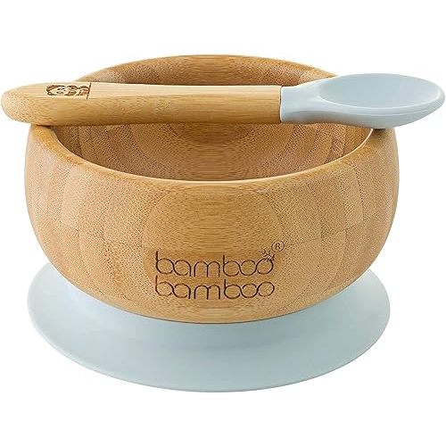 bamboo bamboo ® Suction Bowl for Baby – Bamboo Baby Bowl and Spoon Set with Removable Silicone Suction Cup for Kids | 11.8oz | Non-Toxic | Cool to The Touch | Ideal for Baby-Led Weaning (Gray)