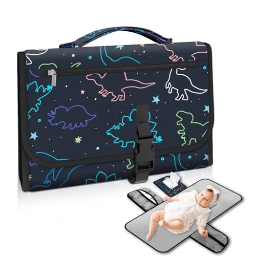 Pink Portable Changing Pads- Waterproof Foldable Baby Changing Mat Dinosaur Pattern Diaper Changer Travel Bag, Smart Design Baby Changing Mat, Great for Newborn Girls & Boys & for Travel