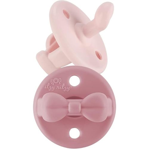 Itzy Ritzy Silicone Orthodontic Pacifiers - Itzy Soother Pacifiers with Collapsible Handle & Two Air Holes for Added Safety, Baby Pacifier for Ages 0-6 Months (Ballet Slipper & Primrose)