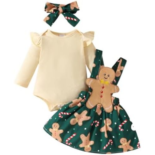 YINGISFITM Thanksgiving Halloween Christmas Baby Girl Outfit Bubble Romper+Turkey Ghost Santa Overalls Skirts Clothes Set
