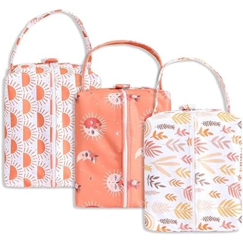 Baby Diaper Wet Dry Bag - 3PCS Diaper Organizer Bag Nappy Pouch Water- resistan Diaper Pod for Baby Diaper Bag,Gym Bag,Travel Bag (Orange)