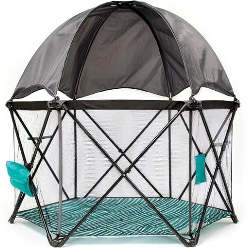 Baby Delight Go With Me Eclipse Mesh Portable Playard | Playpen | Sun Canopy | Indoor and Outdoor | Watercolor Stripe Base