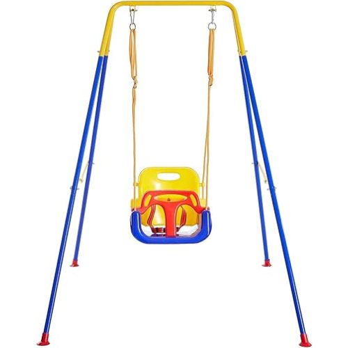 3-in-1 Toddler Swing Set, Metal A-Frame Hammock Chair Stand, Foldable Baby Swing Frame, Easy to Assemble & Store, Indoor/Outdoor Swing Stand for Toddler Baby Jumper Chair (SEAT)
