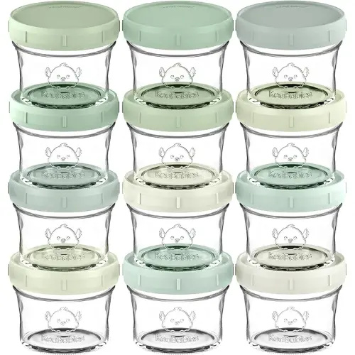 KeaBabies 12pk 4oz Glass Baby Food Containers with Lids - Leak-Proof, Microwavable Small Glass Jars, Baby Purees & Toddler Snack Storage Containers, BPA-Free, Dishwasher & Freezer Safe (Sage)