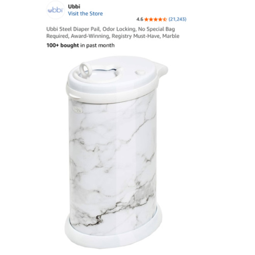 Ubbi Steel Diaper Pail, Odor Locking, No Special Bag Required, Award-Winning, Registry Must-Have, Marble