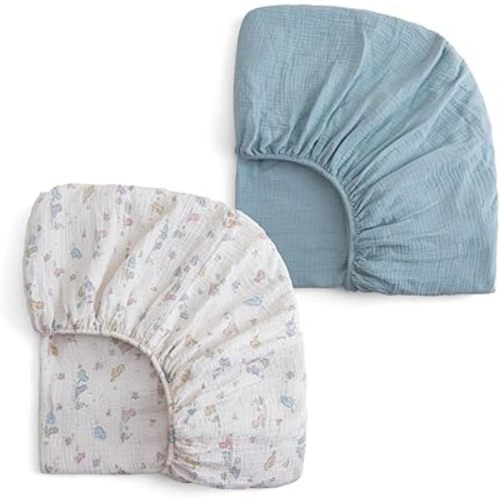Muslin Crib Sheets - Fitted Crib Mattress Sheets for Boys and Girl - 28"x 52", 2 Pack (Dinosaur, Blue)