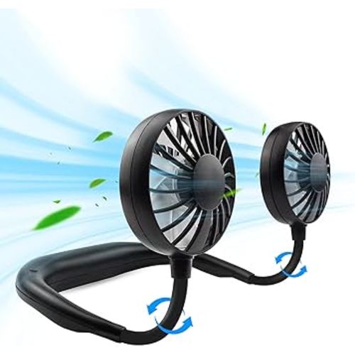 Portable Neck Fan Rechargeable Personal Hand-Free Fan Mini USB Wearable Neckband Sport Fan, 3 Speed Adjustable, 360 Degrees Free Rotation Perfect for Working, Traveling, Office, Reading (Full Black)