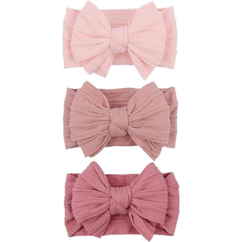 Handmade Baby Girls Headbands Soft Stretchy Nylon Hair Bands Hair Accessories with Bows for Newborn Baby Girls Infant Toddlers Kids (Pink)