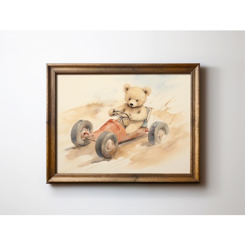 Bear Driving Race Car Nursery Print Teddy Bear Kids Room Art Formula One Print Nursery Sports Decor Kid Room Car Art Nursery Bespoke Littles