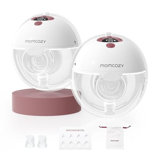 Momcozy M5 Smart APP Controlled Wearable Breast Pump, Hands-Free Wireless Electric Pump, 3 Modes 9 Suction Levels, BPA-Free, Portable Lightweight, 24mm Flange, 2-Pack Quill Gray