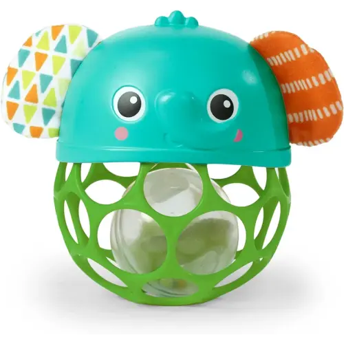 Bright Starts Giggle & Glow Musical Light-Up Rattle Easy-Grasp Oball Elephant Toy, Newborn+, Unisex