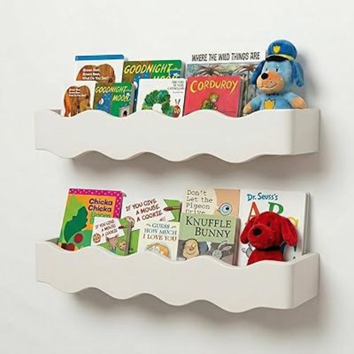 Ovalo Nursery Book Shelves Set of 2 - Solid Pine Wood Nursery Bookshelf, Floating Nursery Shelves for Wall, Wall Bookshelf for Kids Room, No-Assembly Wall Mounted Baby Book Shelf. (White)