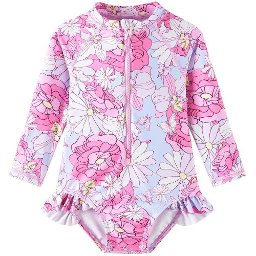 UMELOK Baby Girls' One Piece Swimsuit Rash Guard Swimwear Long Sleeve with UPF 50+ Sun Protection