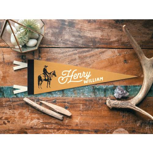 Cowboy Custom Name Sign Felt Pennant | Vintage Wild West Banner, Kids Room Decor, Western Nursery Wall Art, Rustic Home Accent Gift