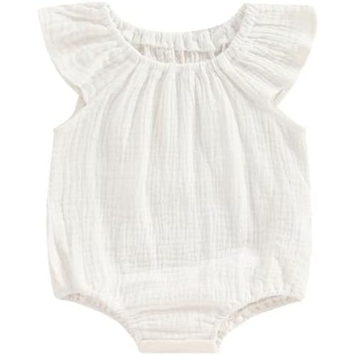 Mubineo Baby Girl Boy Summer Cotton Linen Romper Clothes Basic Plain Ruffle Sleeveless Comfy Rompers Newborn Tops