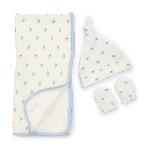 Starting Out Baby Boy Elephant Knotted Beanie, Mittens & Blanket Set