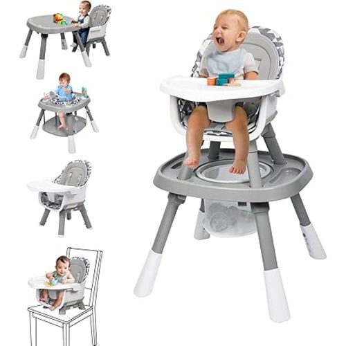 Xilingol 15-in-1 Convertible High Chair, 2-in-1 Baby Highchair & Activity Center W/Toys, Booster Seat | Building Block Table | Toddler Chair W/Removable Tray & 5-Point Harness & 2-Layer Cushion(Grey)