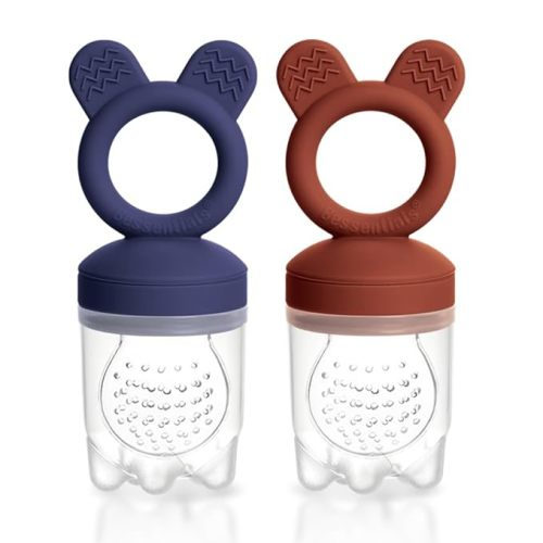 Bessentials Baby Fresh Fruit Food Feeder - 2 Pack Silicone Baby Mesh Feeders for Infant Safe Self Feeding |3 Sizes Food Pouches Included| Suitable for Baby 4m+ (Dark Red & Navy Blue)