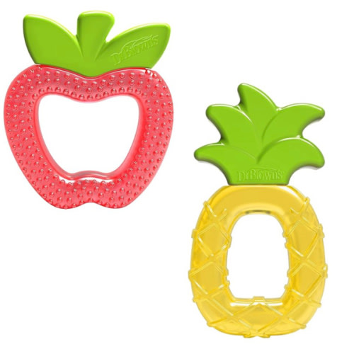 Dr. Brown's AquaCool Water-Filled Baby Teether, Cools & Massages Sore Gums, BPA Free, Pineapple and Apple, 2 Pack, 3m+