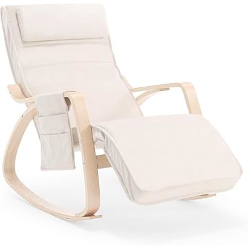 Velvet Indoor Rocking Chair with Adjustable Footrest, Upholstered Nursery Glider Chair with Solid Wood Base for Living Room, Nursery Room, Bedroom
