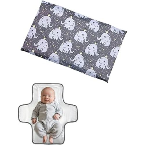 Cute Elephant Portable Diaper Changing Mat,Waterproof Foldable Travel Changing Pad,On-The-Go Wipeable Reusable Changing Pad,Waterproof & Compact,for Diaper Bags,Travel,Car Backseat Changes,Strollers