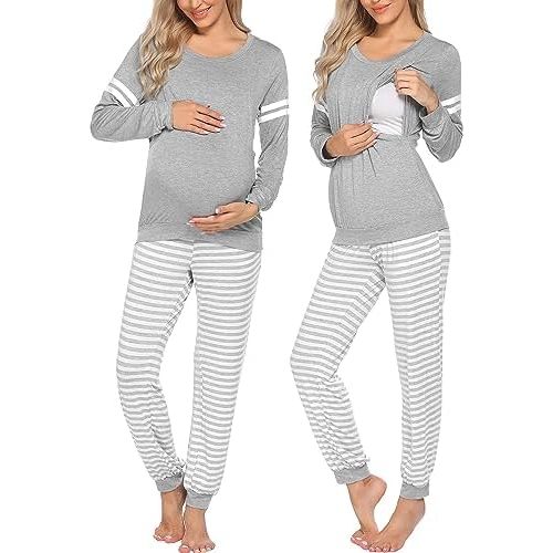 Ekouaer Maternity Pajama Set Nursing Pjs Women Breastfeeding Pregnancy Postpartum Clothes Long Sleeve Top & Pant with Pockets